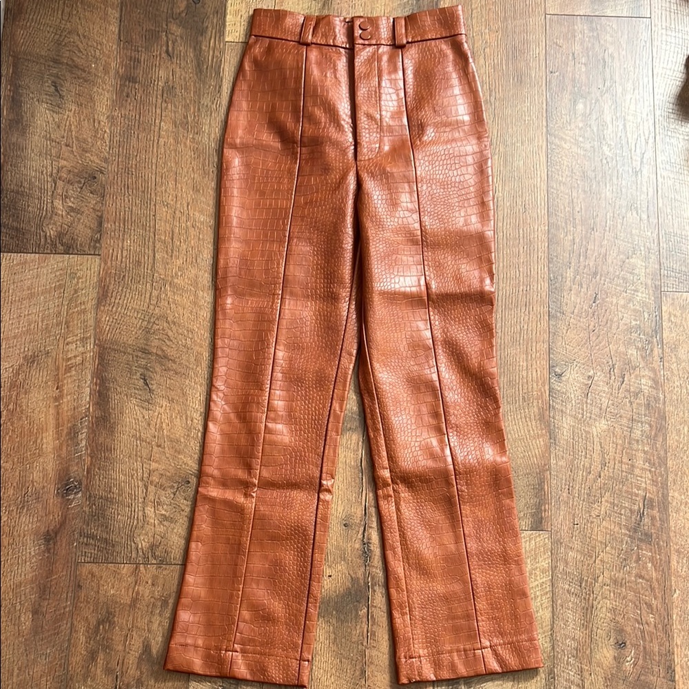 Crocodile Pattern Leather Pants - image 1